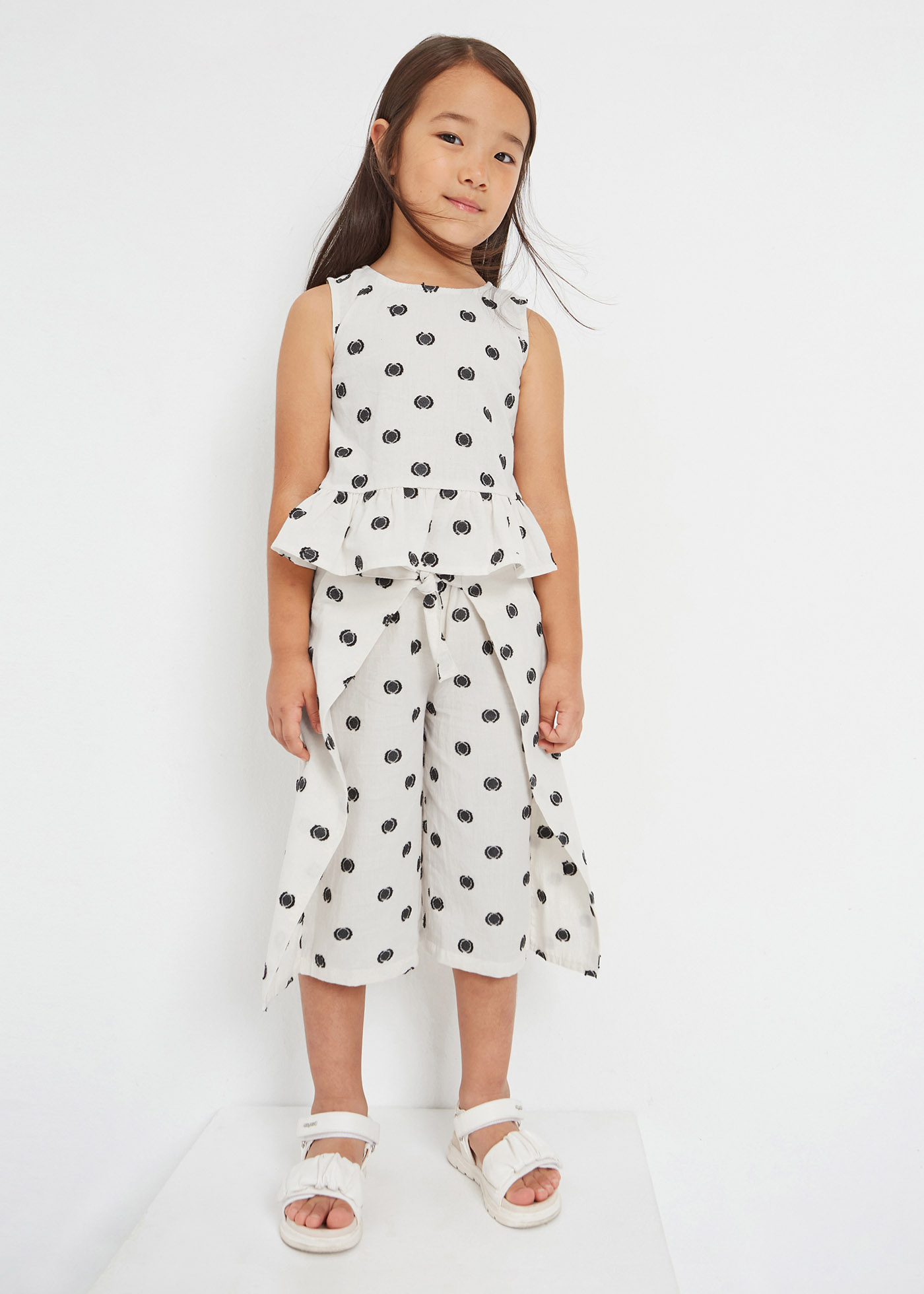 Blusa de algodão estampada sem mangas para meninas