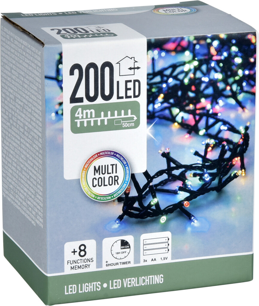 (4m) 200 LED's Deko Lichterkette Weihnachts Beleuchtung Batteriebetrieben (AX8417720) - Bunt
