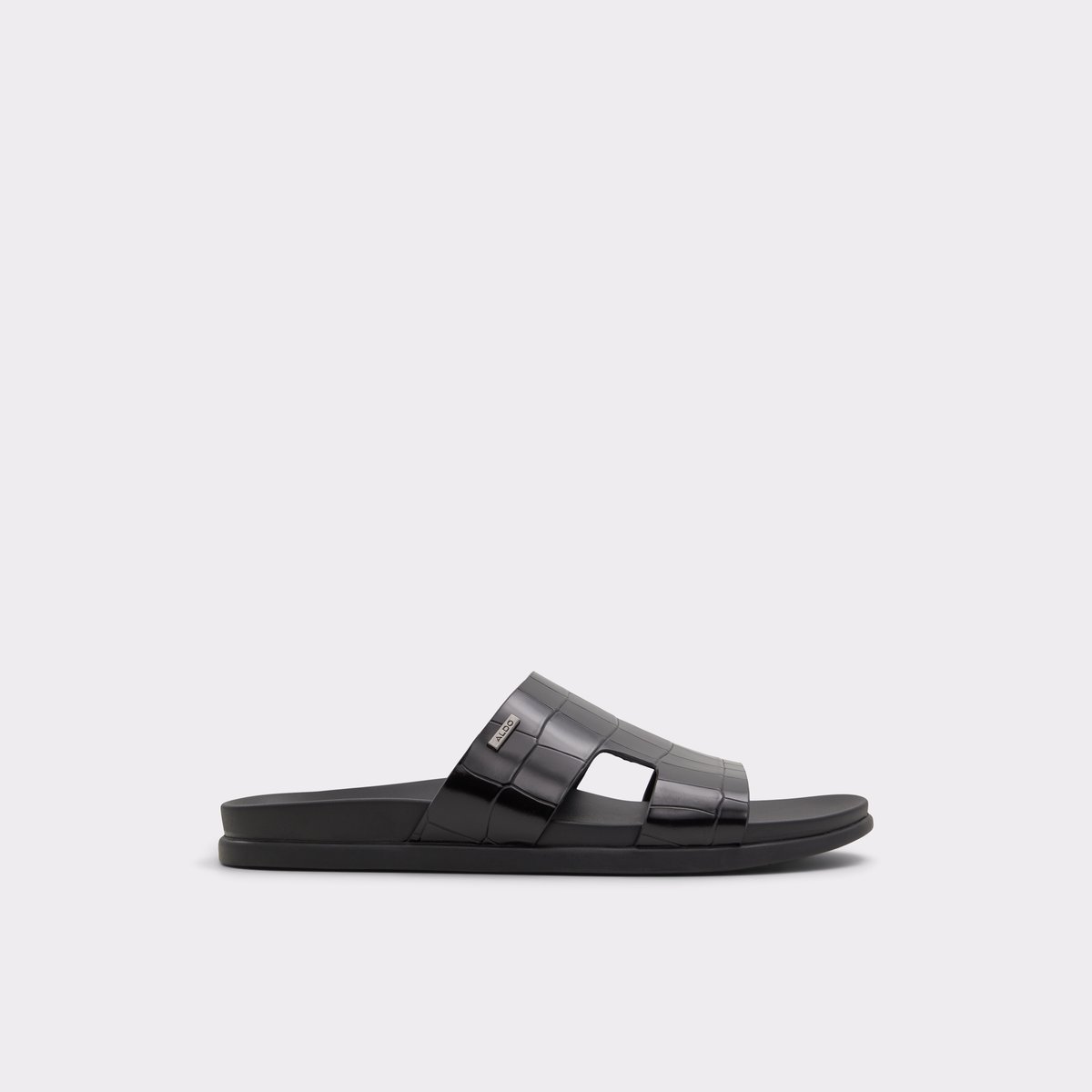 Mondi Black Leather Croco Men Sandals & Slides
