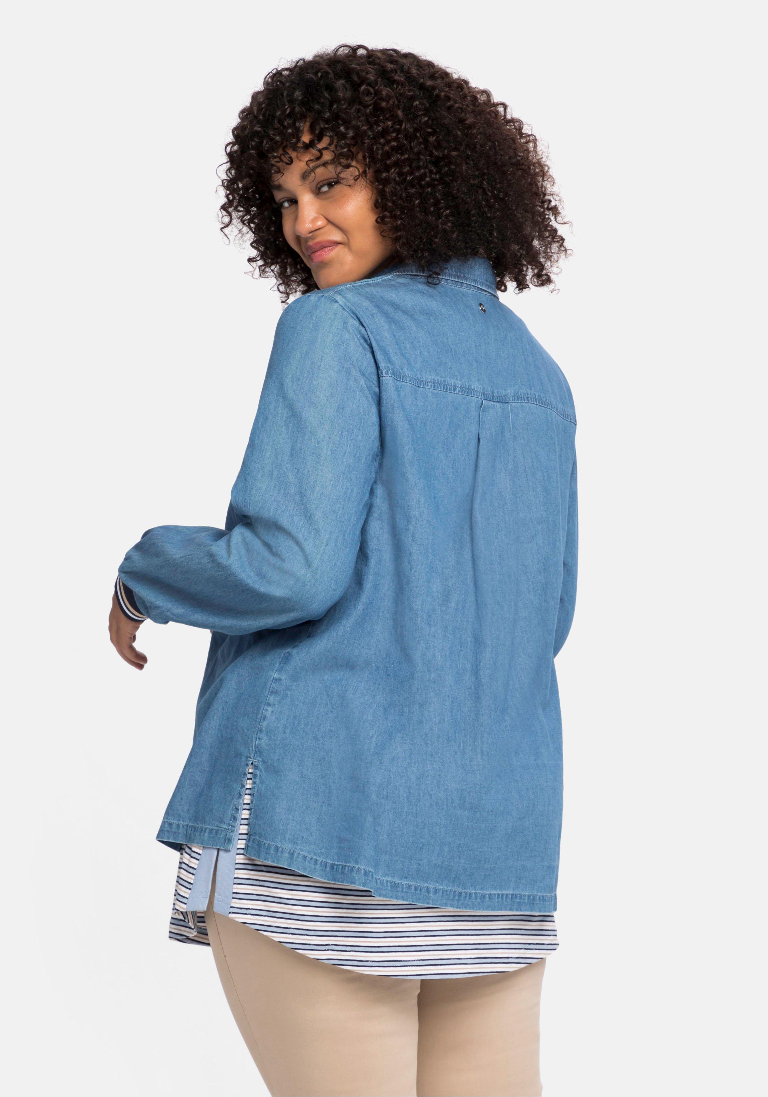 Jeans-Tunika mit Blusenkragen und  Kontrastbündchen