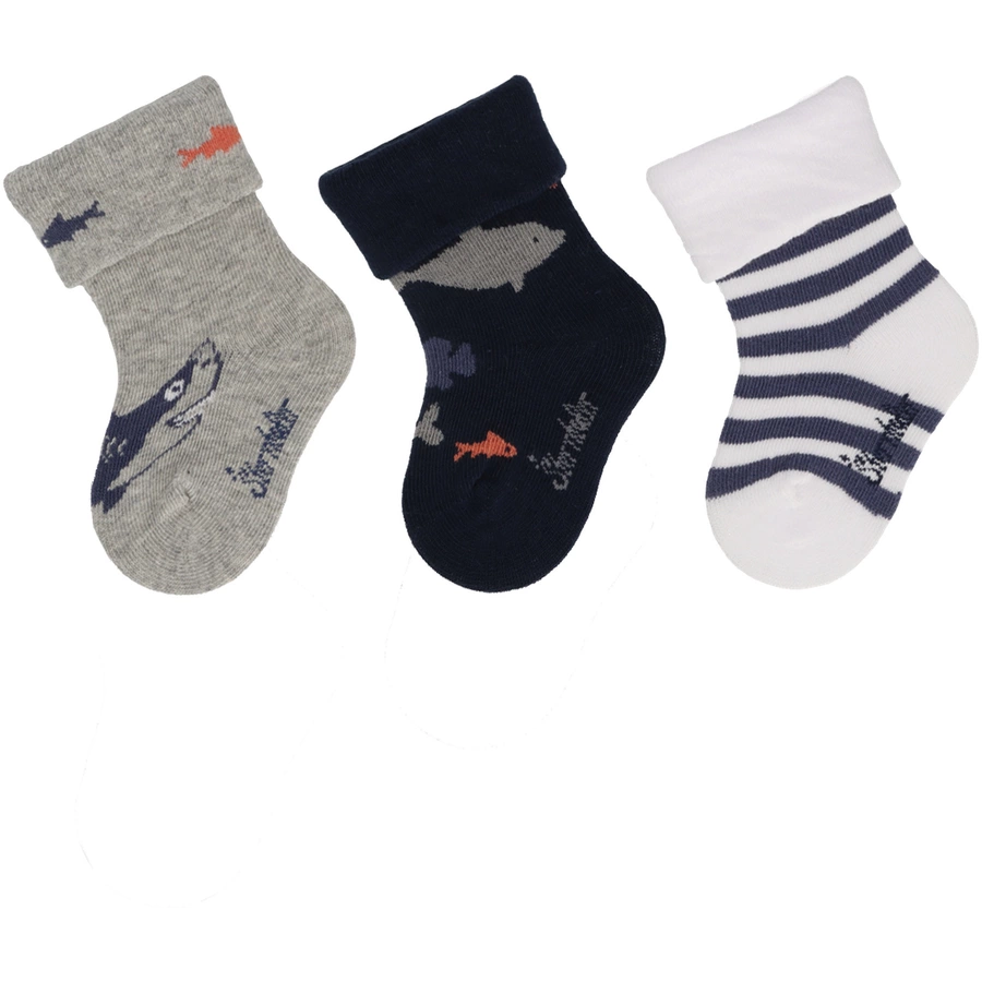 Sterntaler Baby-Socken 3er-Pack Hai hellgrau mel.