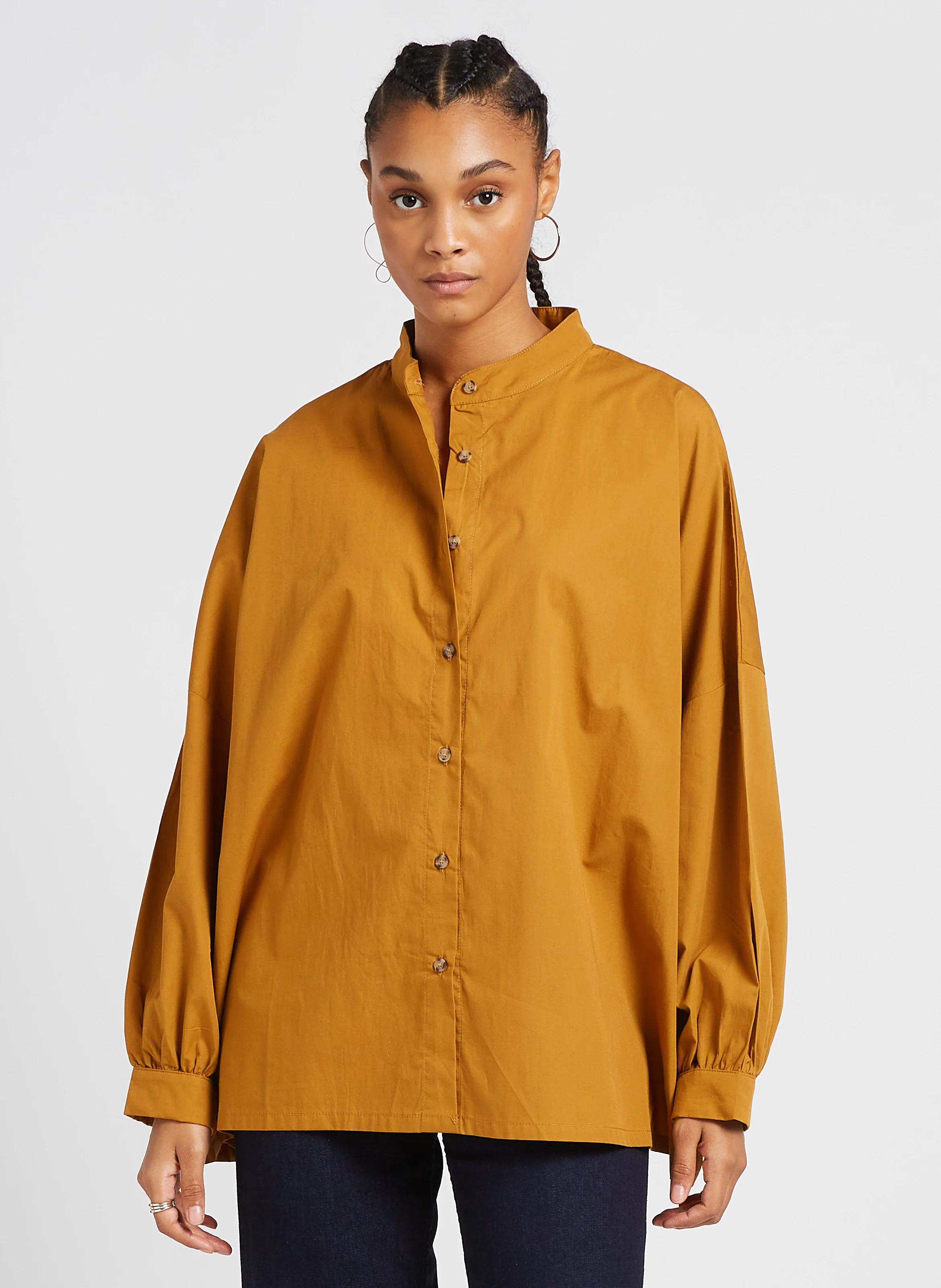 PEPA - Chemise oversize col mao en coton| Orange