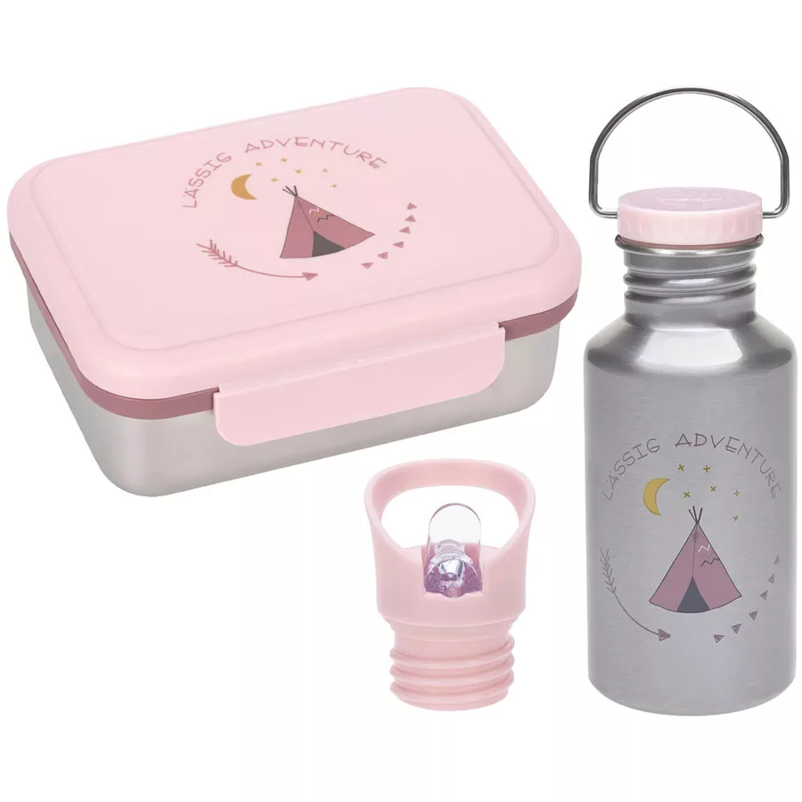 Lässig Edelstahl Lunchset hellrosa
