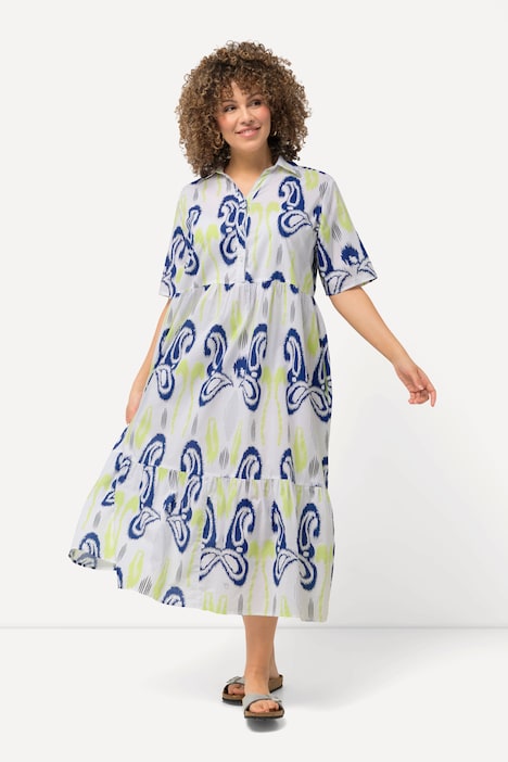Midikleid, Paisleymuster, A-Linie, Hemdkragen, Halbarm