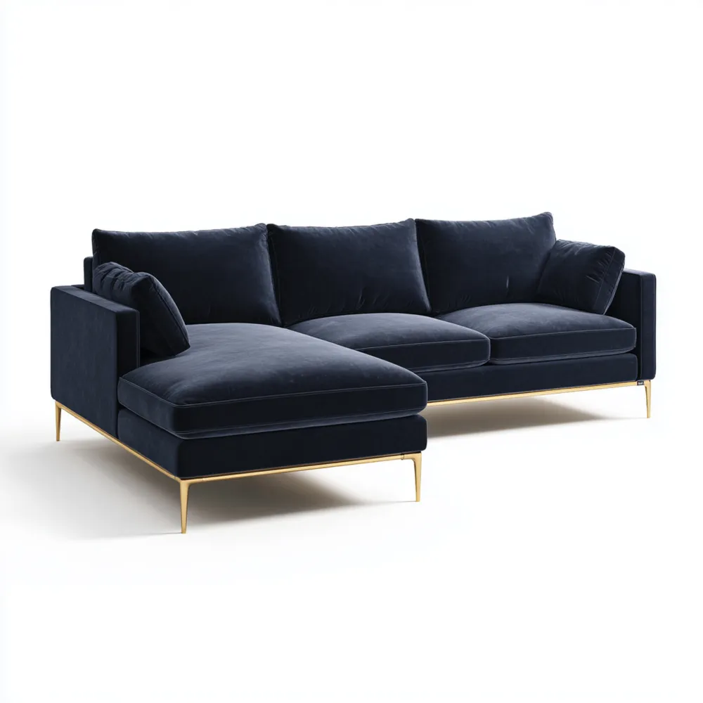 Ecksofa Samt 280x95x85 cm – Dunkelblau – Modernes Design