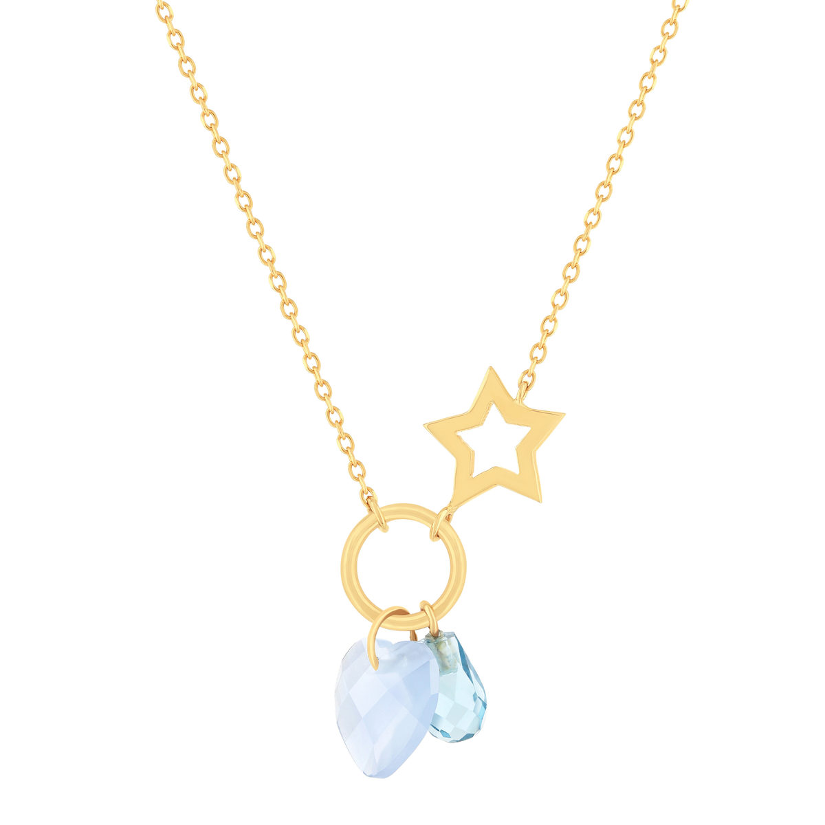 Collier or 375 jaune étoile et zirconias bleus 43cm