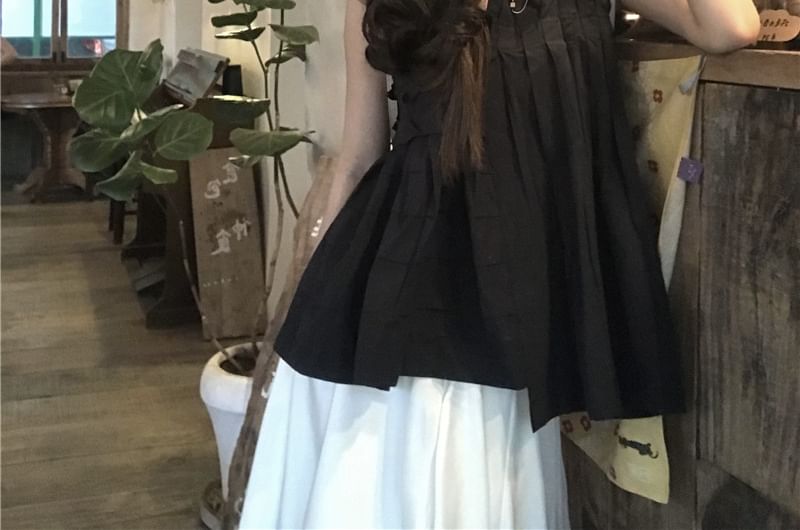Monroll - Top met ruches en vierkante hals, effen camisole / A-lijn rok met hoge taille