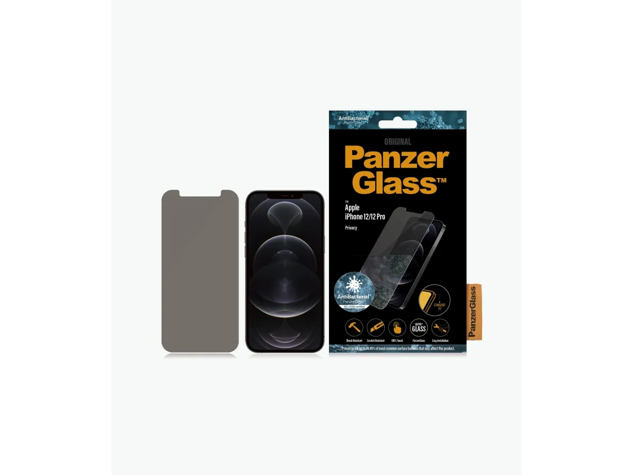 PanzerGlass™ | Privacy Edition - Skærmbeskyttelse til mobiltelefon - Standard-fit - Krystalklar | Apple iPhone 12/12 Pro