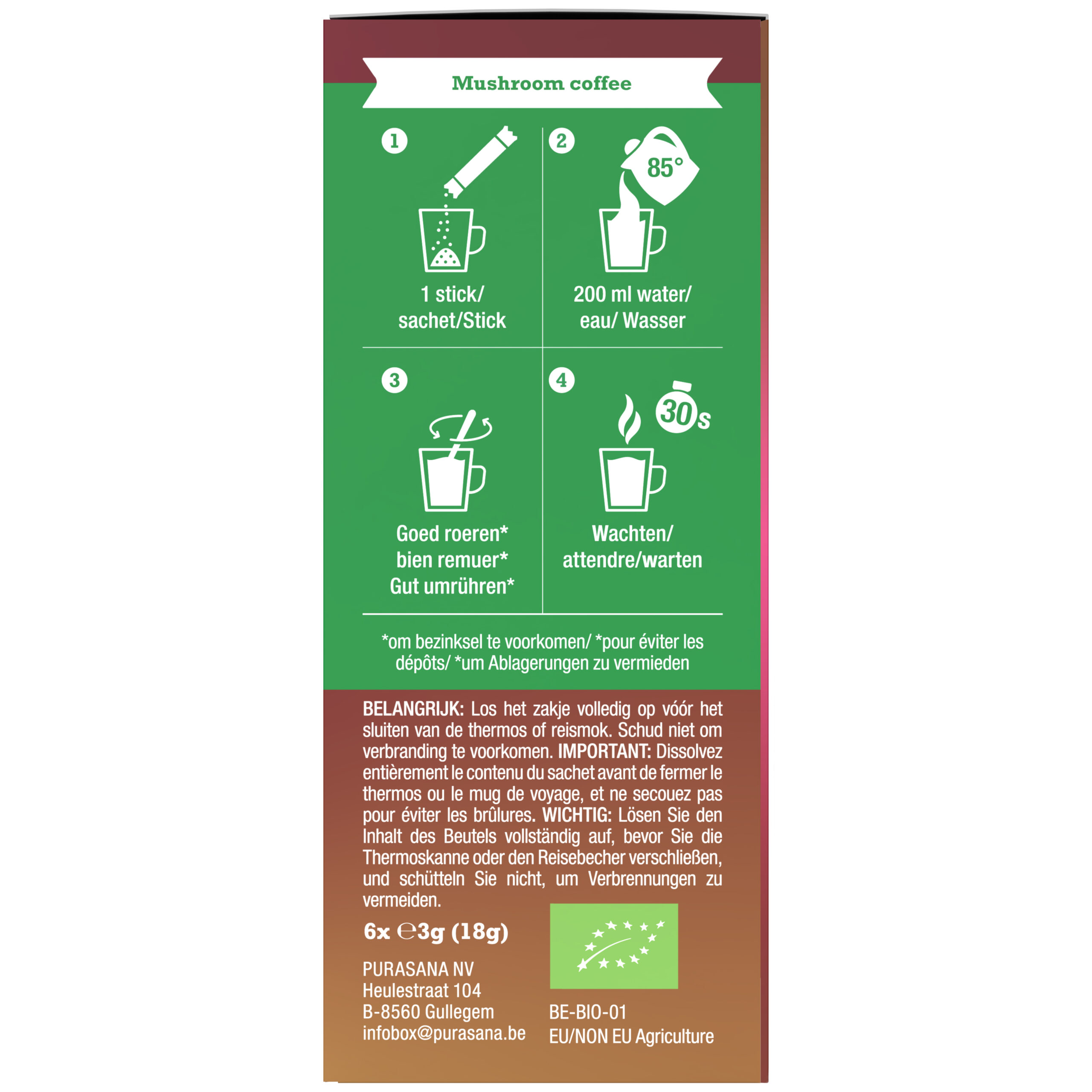 Purasana Mushroom Coffee Bio (6 x 3 gr)
