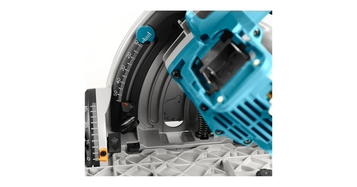 Makita2x18 V Invalcirkelzaag 165 mm DSP600ZJ2 handcirkelzaag  (Accu en oplader niet inbegrepen, in Mbox, met geleiderail 1500 mm (1 st) en tas)