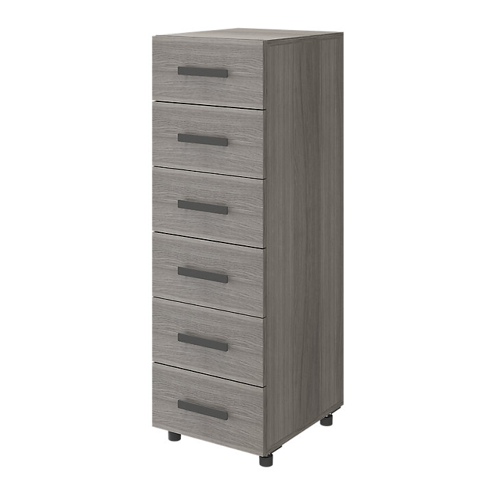 Commode sur pieds effet chêne grisé 6 tiroirs GoodHome Atomia H. 112,5 x L. 37,5 x P. 45 cm