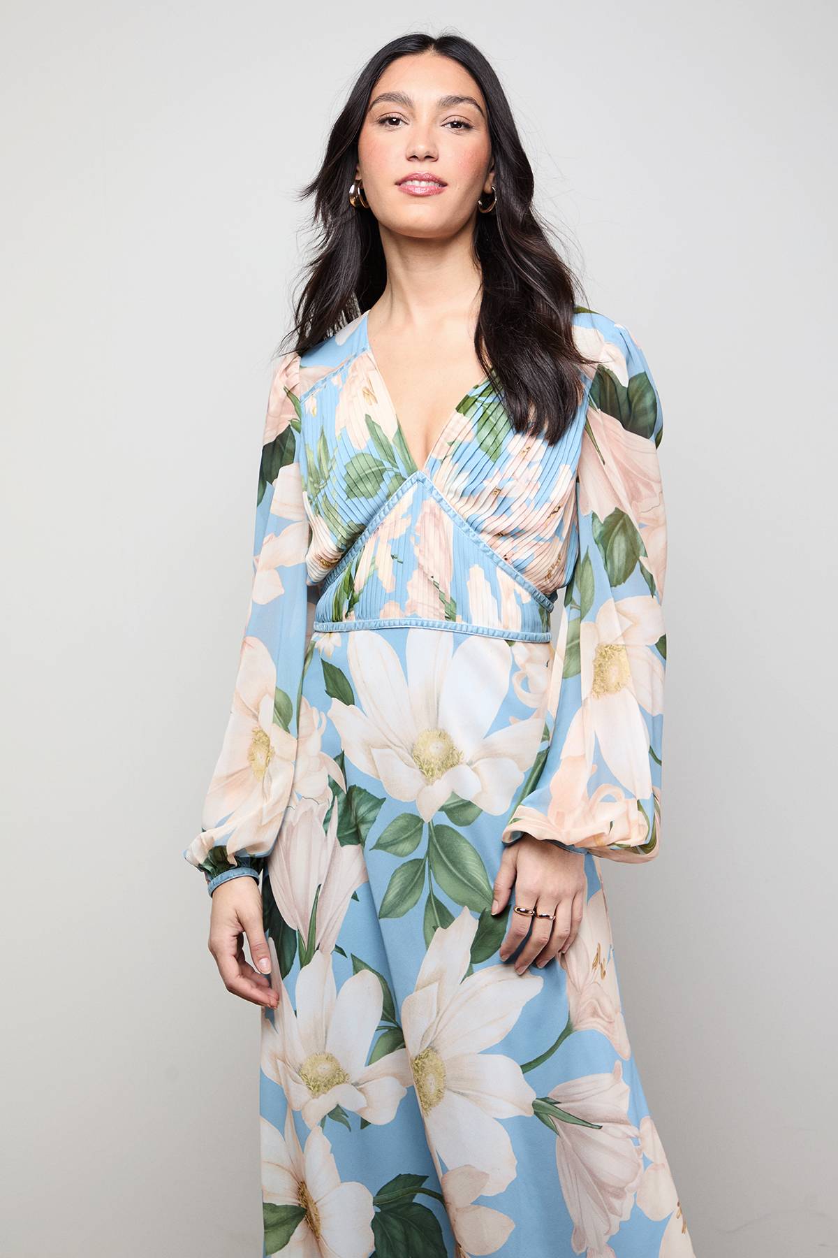Oasis Robe Midi à Détail de Corsage Plissé Imprimé