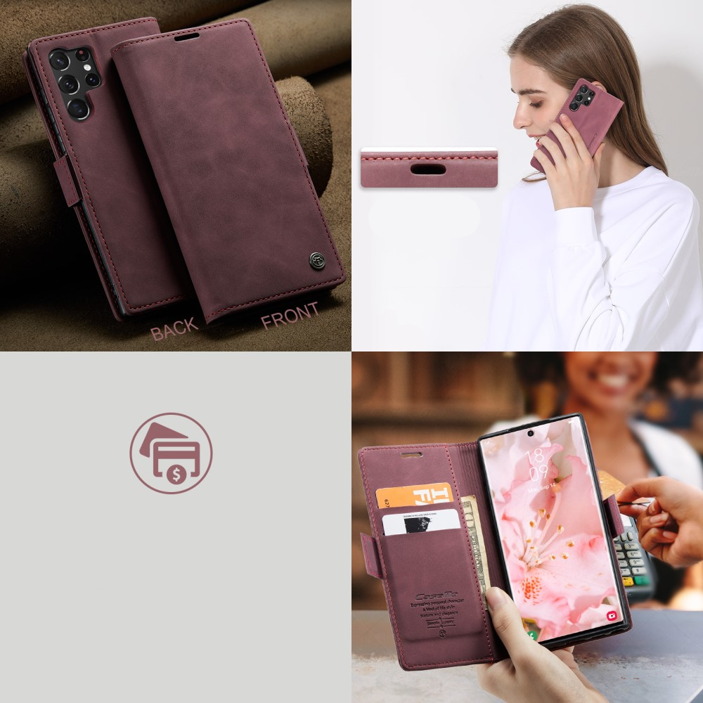 Samsung Galaxy S23 Ultra 5G Leder Tasche Flip Wallet Etui mit Kartenfächern - Rot