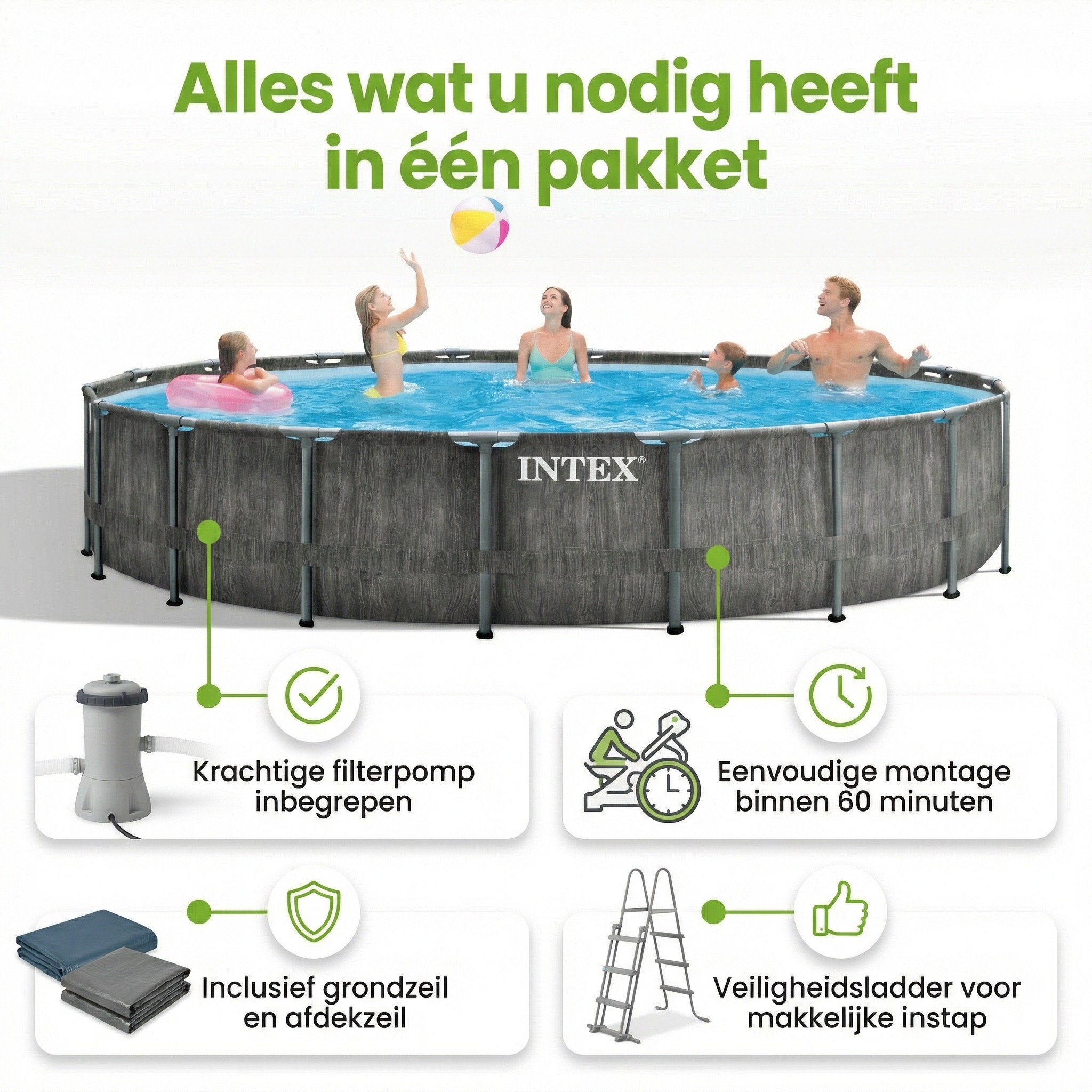 Intex prism greywood 549x122cm zwembad – 6-delig