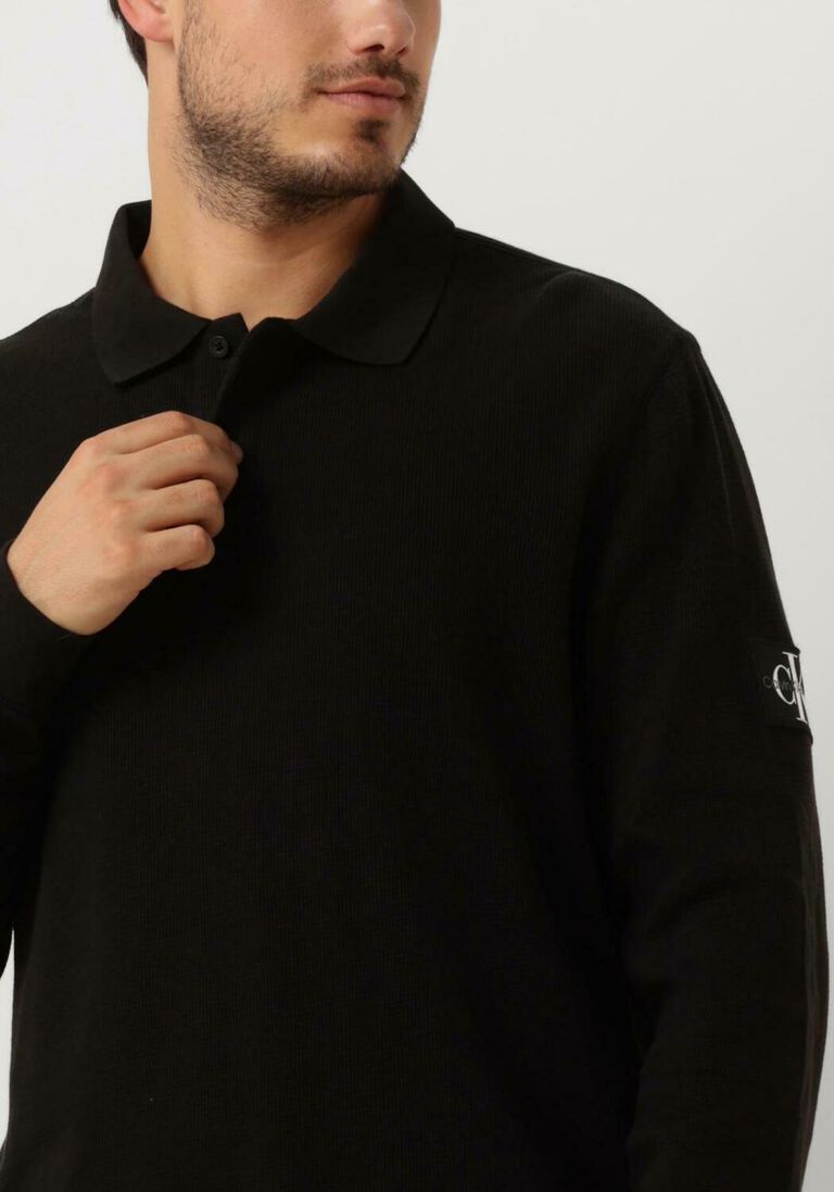 CALVIN KLEIN zwarte calvin klein trui waffle ls badge polo