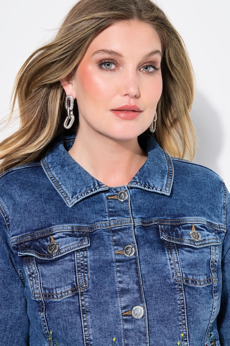 Jeansjacke, Blumen-Stickerei am Saum
