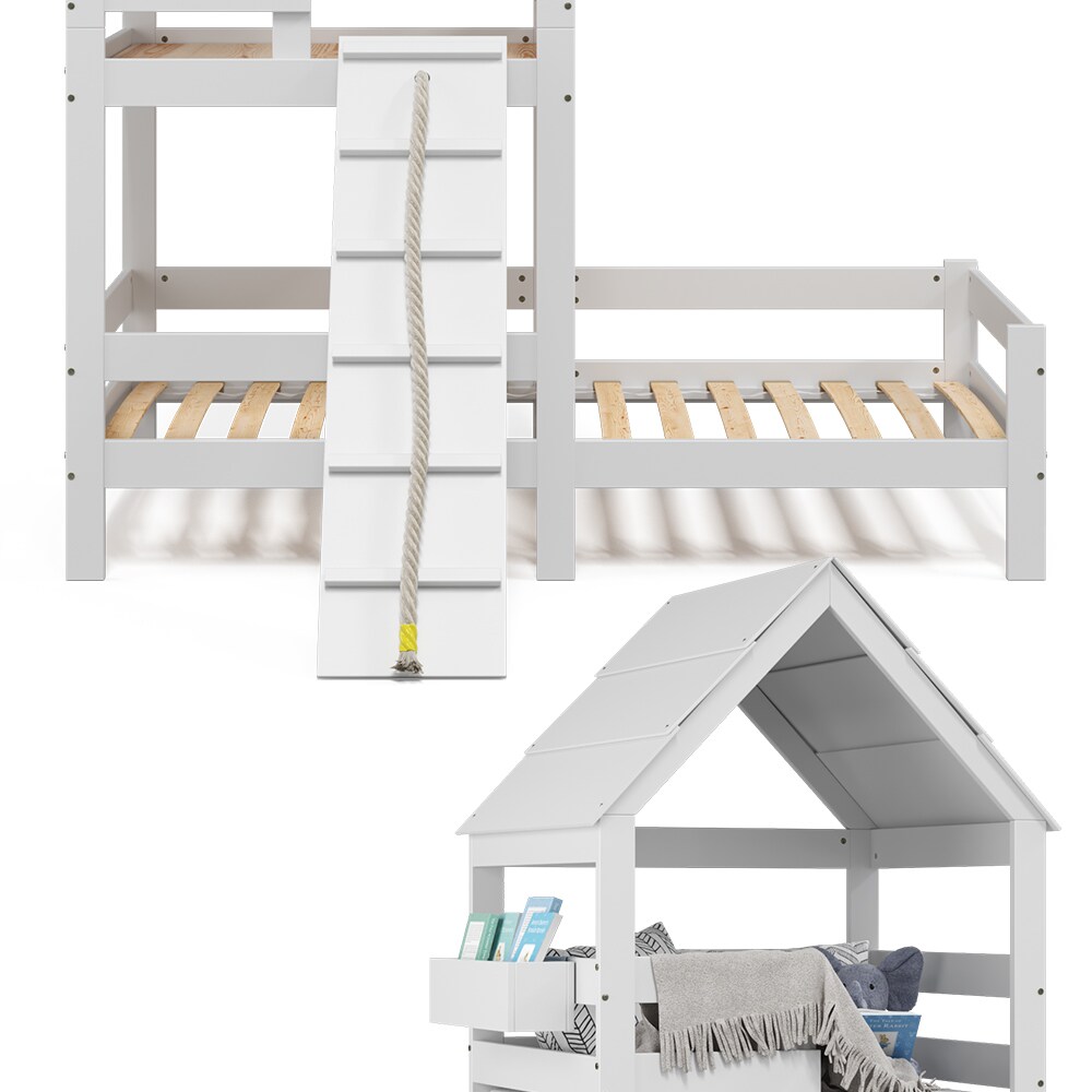VitaliSpa Kinderbett Teddy 90x200cm Spielturm Bett Spielbett Jugendbett Hausbett Weiß
