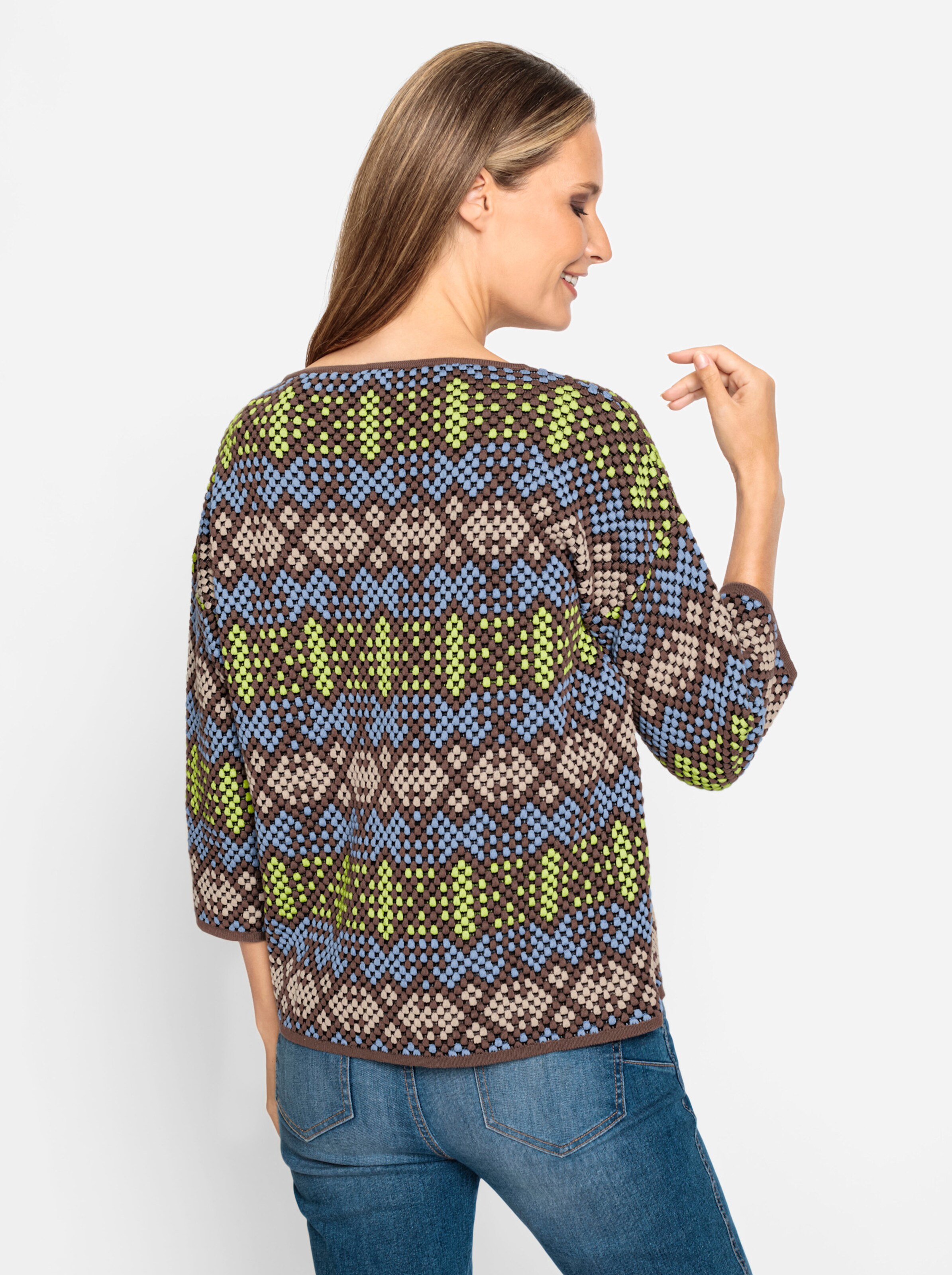 heine Pullover in himmelblau-beige-gemustert