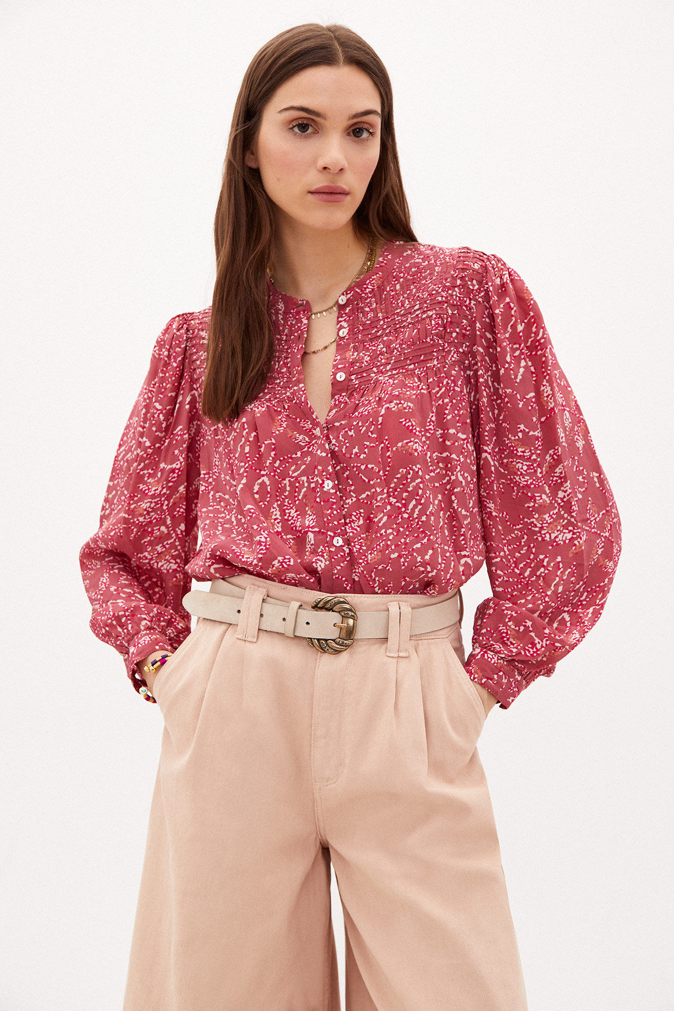 Blusa Brigitte Estampada e Fluida - Rosa