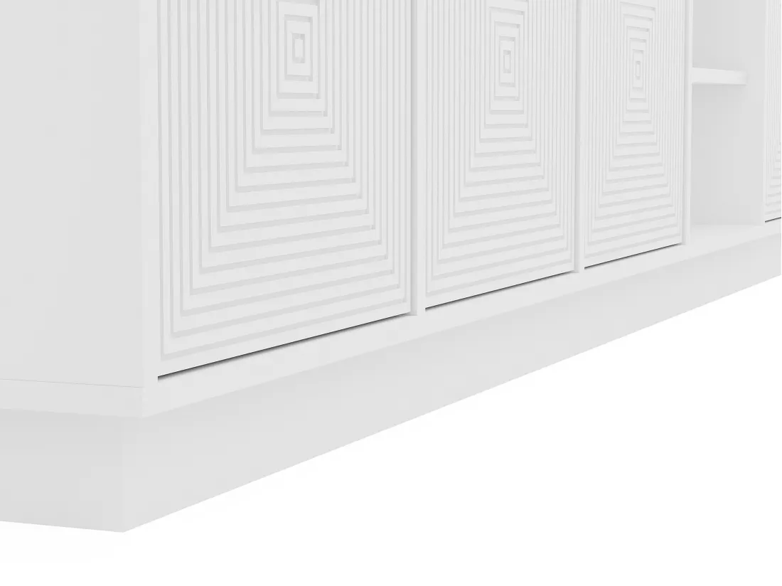 Meuble TV suspendu ou à poser avec 4 portes et 2 niches en MDF - Blanc - MEZULIA