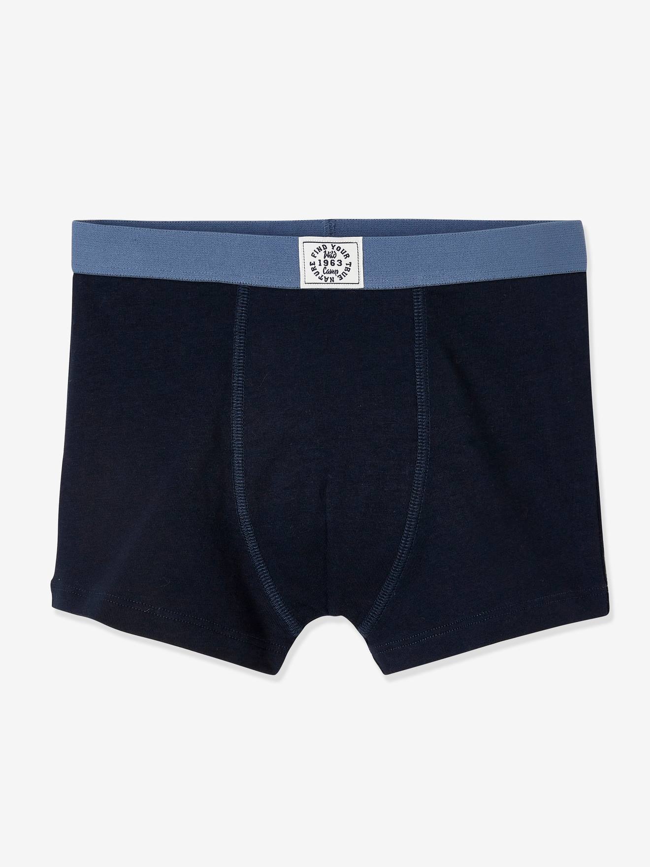 Pacote com 5 cuecas boxer azuis claras em dois tons/multicoloridas para meninos