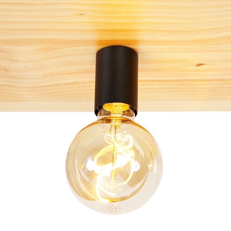 Industriële plafondlamp zwart met hout 3-lichts - Shelf