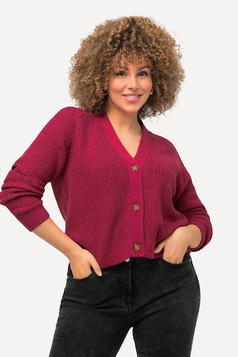 Strickjacke, V-Ausschnitt, Knopfleiste, Raglanärmel