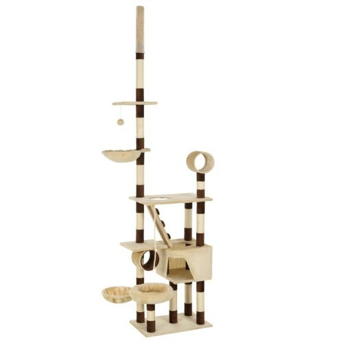 Arranhador bege para gatos com sisal.