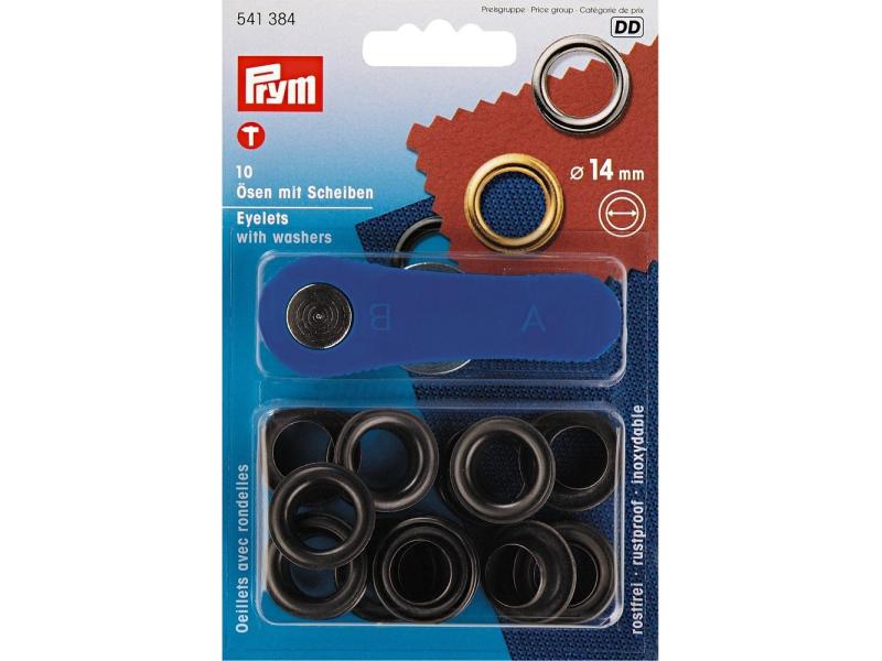 Prym Ösen   Scheiben 14 mm, Schwarz, 10 Stück Ösen mit Scheiben für Bekleidung