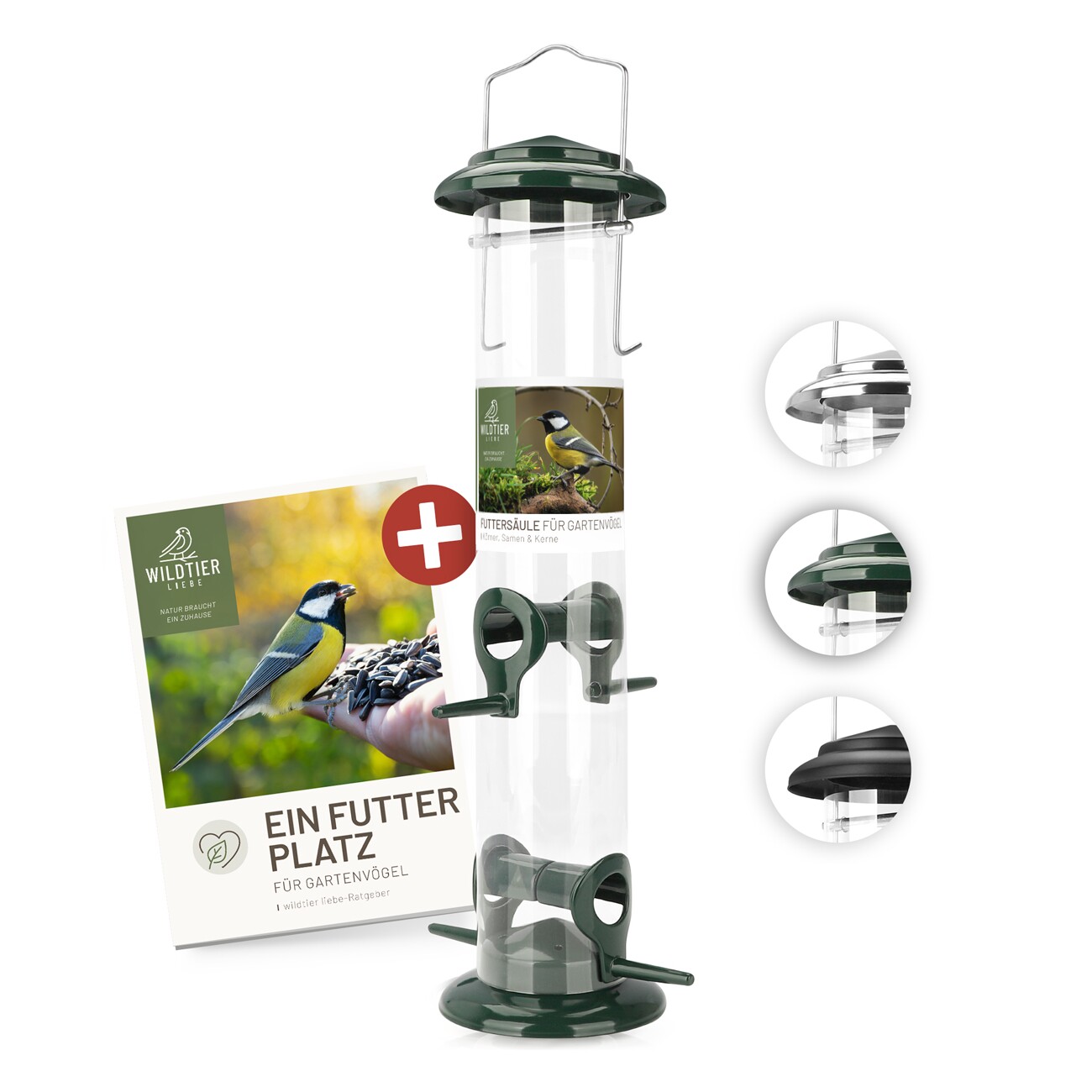 wildtier liebe Futtersäule für Samen, Körner & Kerne 38cm, Grün