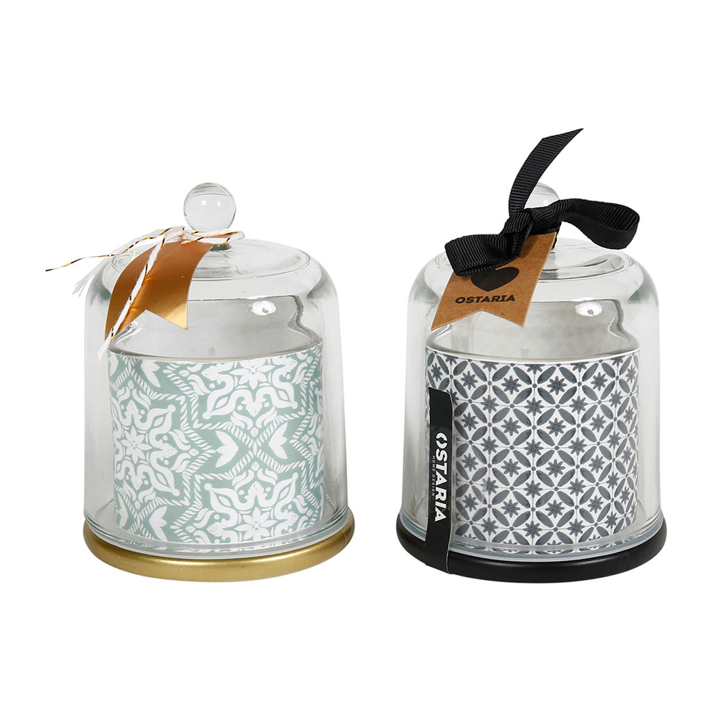 Bougie cloche verre carreaux de ciment 11x16cm