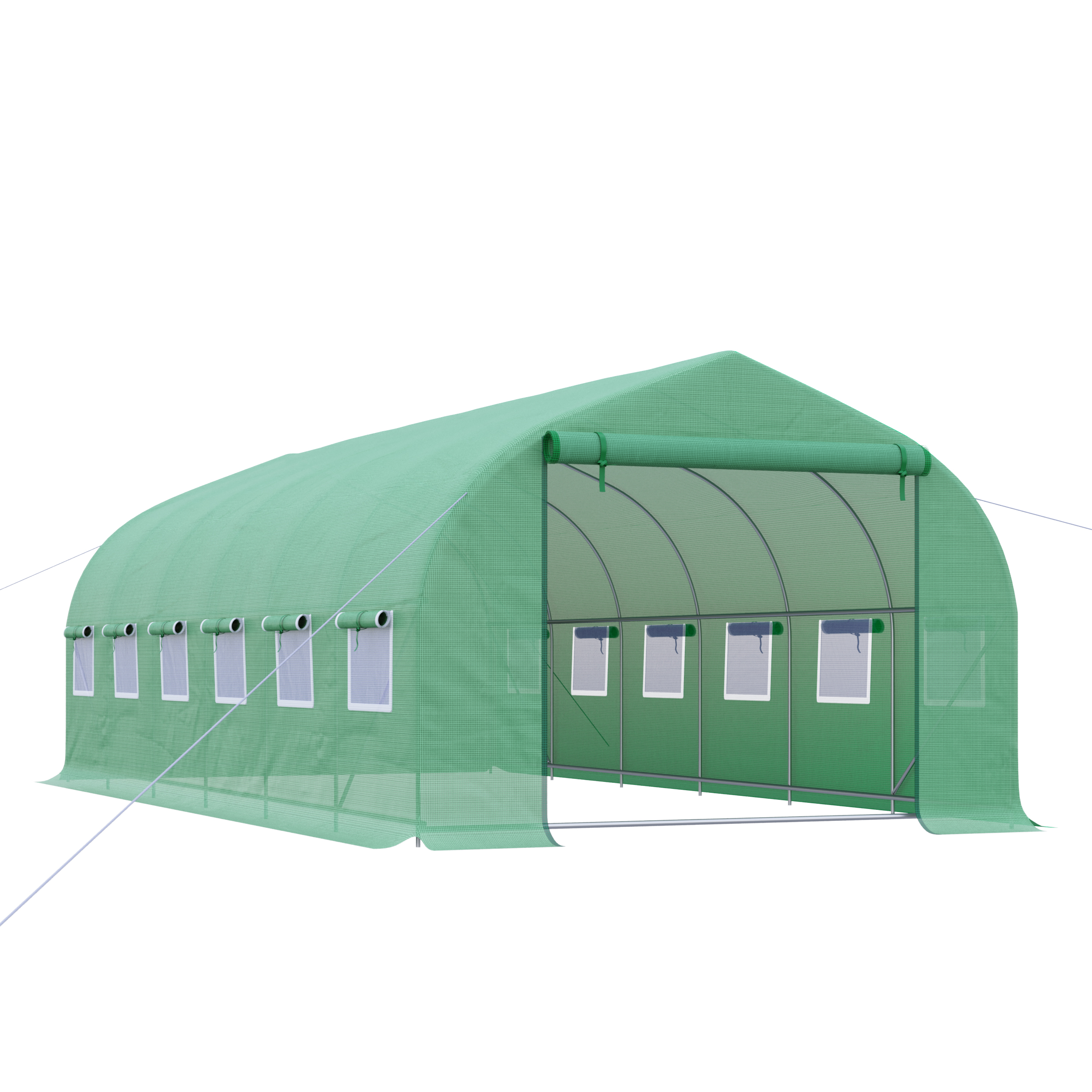 Estufa de jardim Outsunny, tipo túnel, 6x3x2 m, com 12 janelas e porta de enrolar com zíper metálico, ideal para o cultivo de plantas.