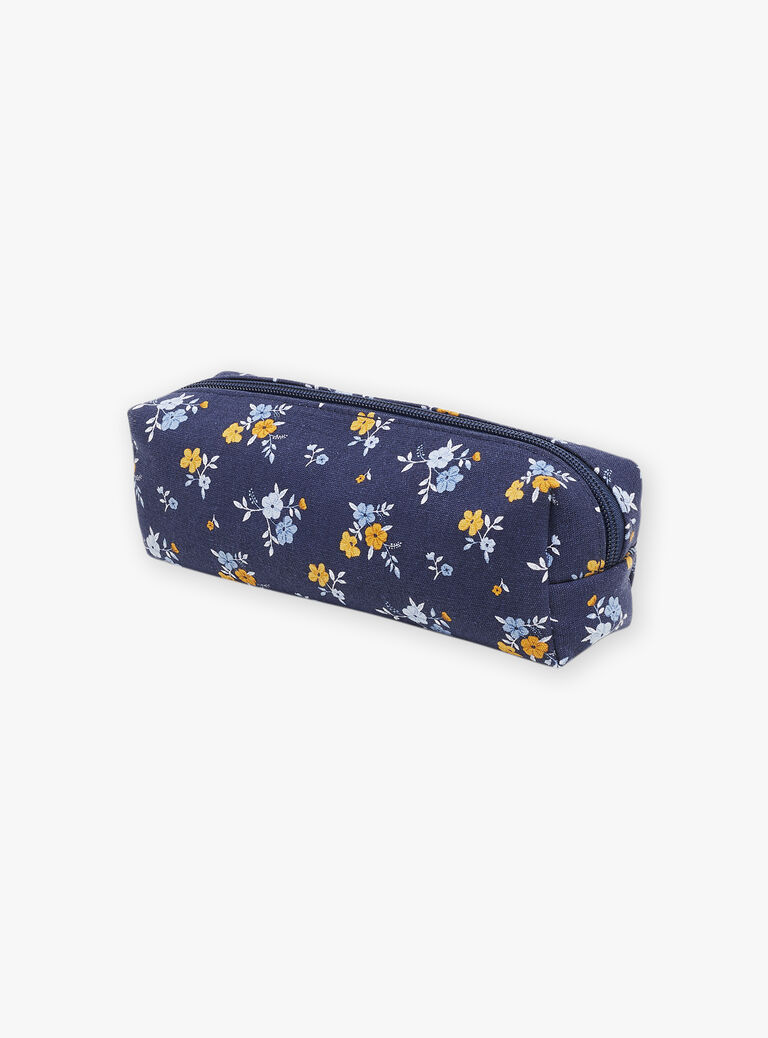 Trousse scolaire bleu marine à imprimé fleuri