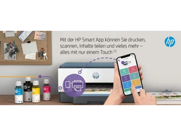 HP Smart Tank 7006 All-in-One - Multifunktionsprinter - farve - blækprinter - kan genopfyldes - 216 x 297 mm (original) - A4/Legal (medie) - op til 13 spm (kopiering) - op til 15 spm (udskriver) - 250 ark - USB 2.0, Wi-Fi(ac), Bluetooth