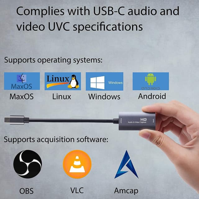Videooptagelseskort / USB-C til HDMI-kompatibel adapter