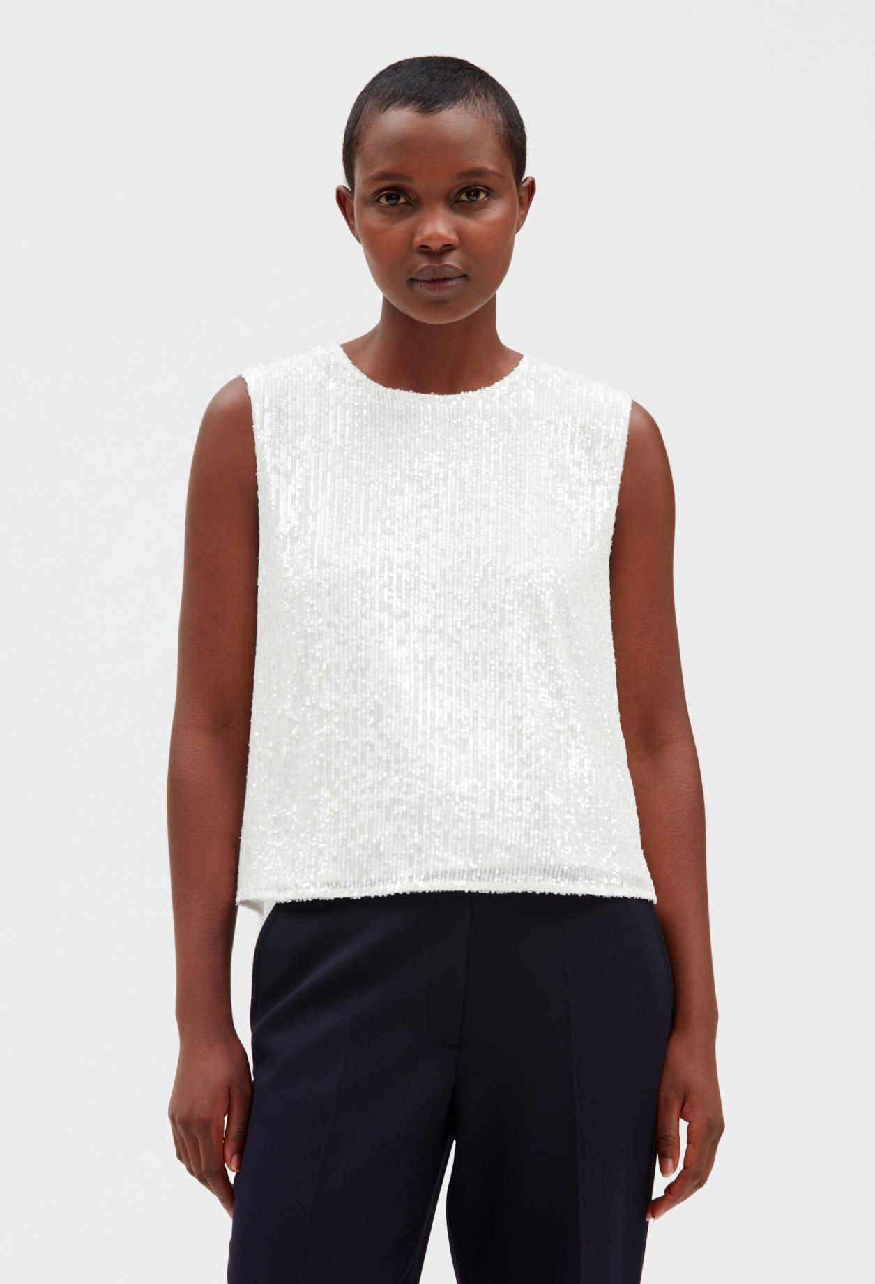 Top sans manches sequins ecru