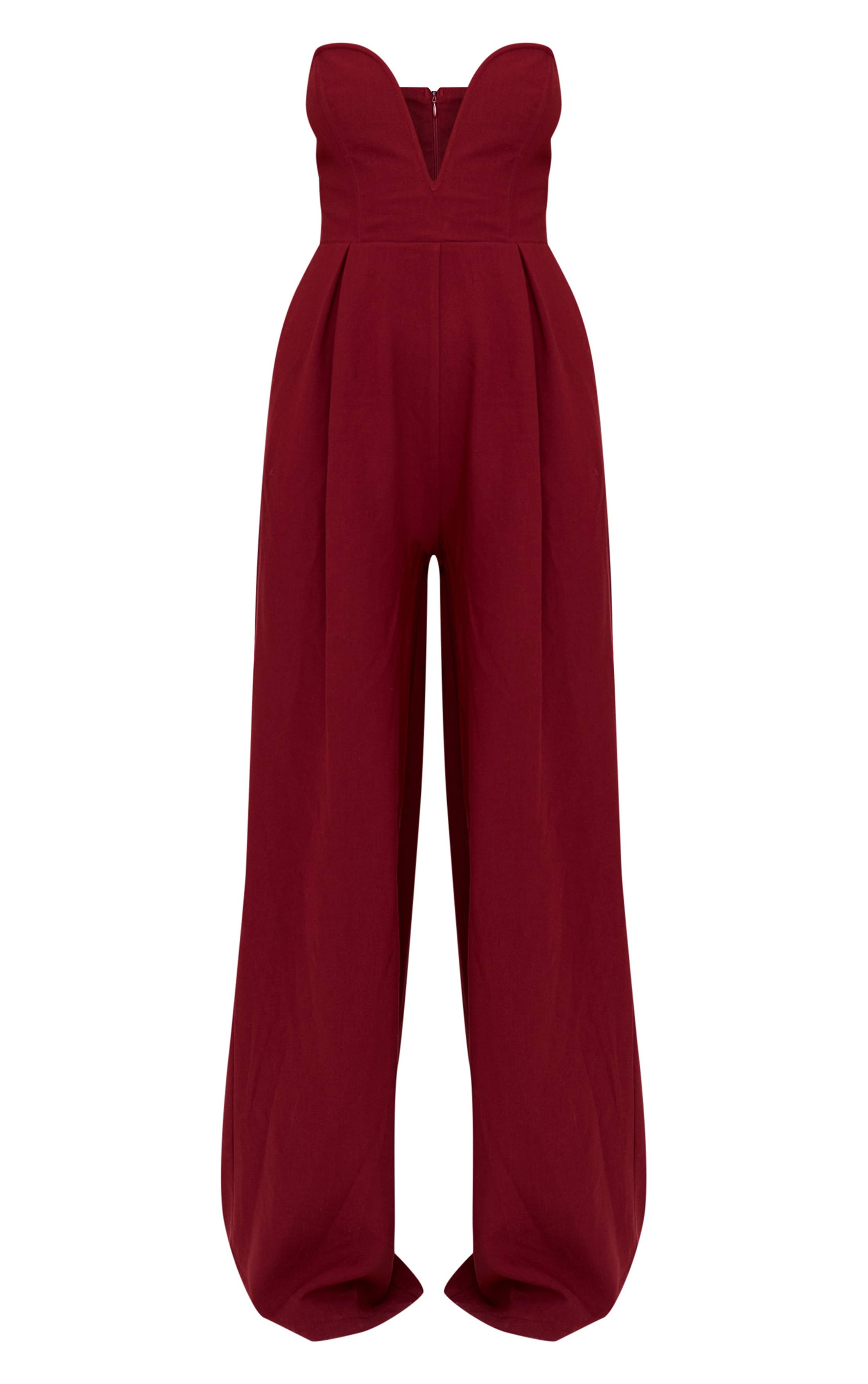 Rouge Bordeaux Combinaison Plt Label À Jambes Larges Et Décolleté Plongeant