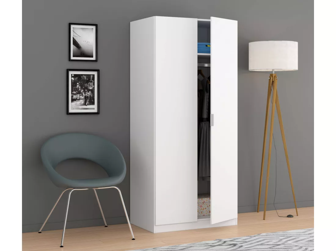 Armoire orange, Armoire de chambre avec 2 portes battantes, Meuble de chambre avec 1 étagère et tringle à vêtements, 82x52h180 cm, Blanc