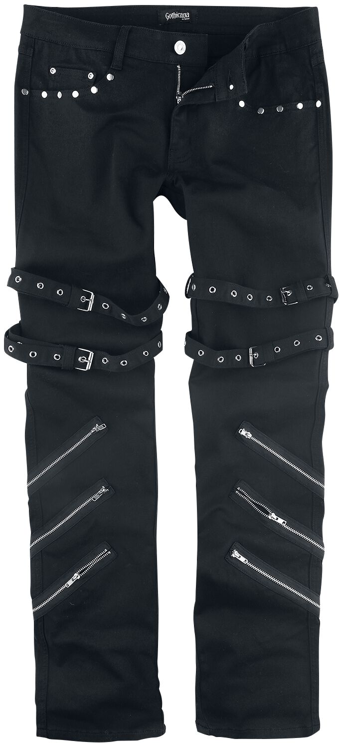 Jared - Jean Noir Avec Bouclesm Zips & Clous | Gothicana by EMP Jean