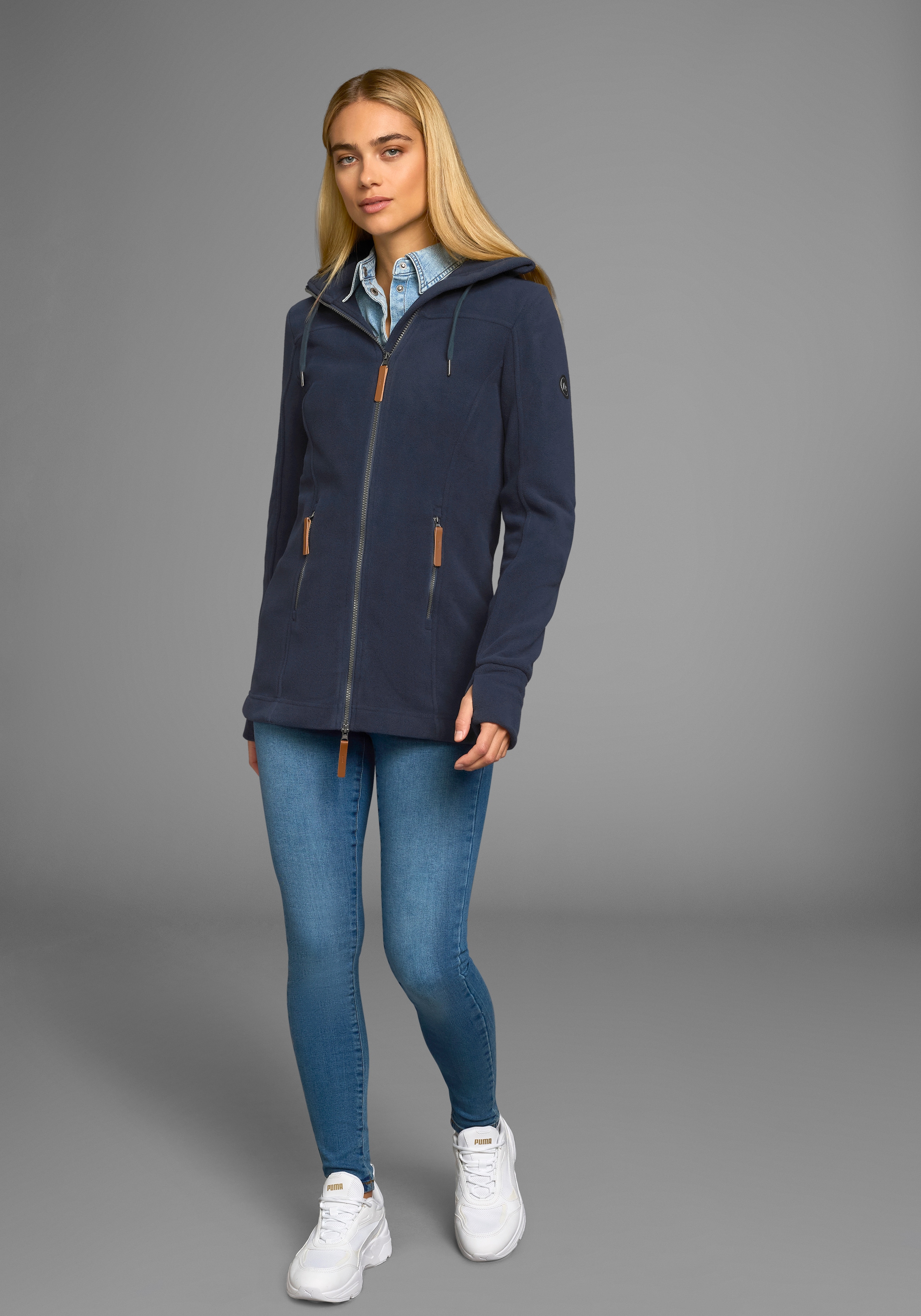 Polarino Fleecejacke mit Kapuze aus Fleece,  atmungsaktiv,  schnell trocknend