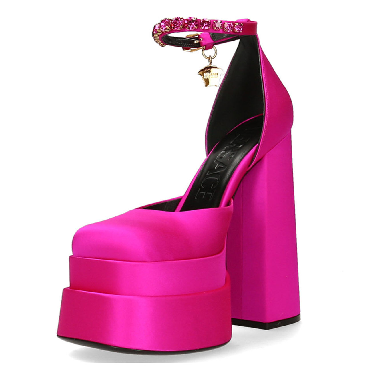 Versace Salomés en Satin Medusa Aevitas fuschia - Talon 15.5 cm