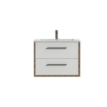 Tiger Badkamermeubel Boston 80 cm Chalet Eik met Polybeton Wastafel Wit en Ronde Grepen RVS