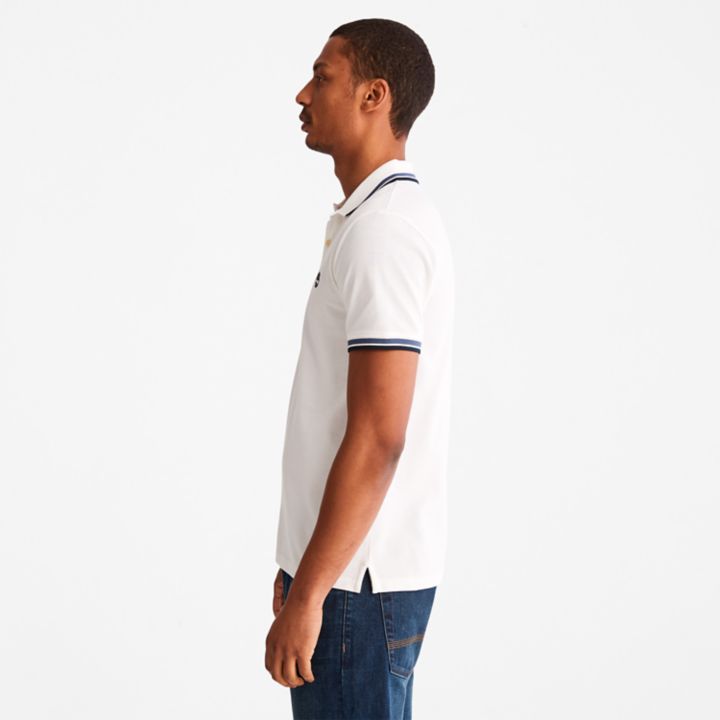 Camisa polo Millers River Tipped para homem, na cor branca.