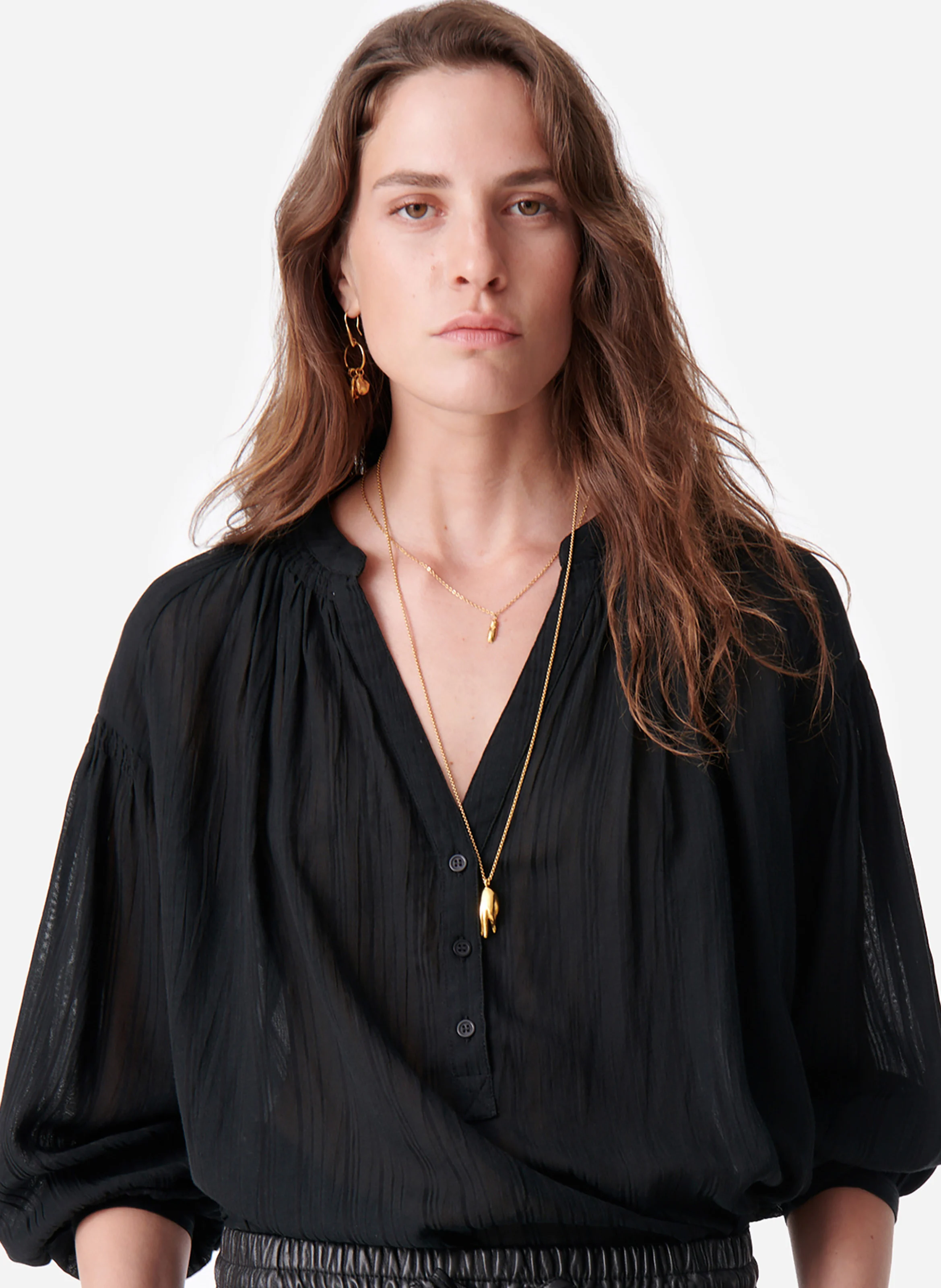 NIPOA - Top col tunisien en voile de coton | Noir