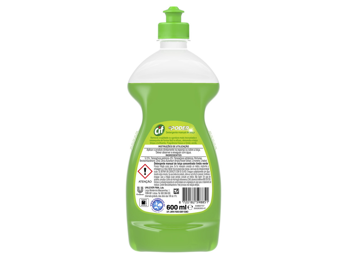 DETERGENTE CIF LOIÇA MANUAL CONCENTRADO LIMÃO VERDE 600ML