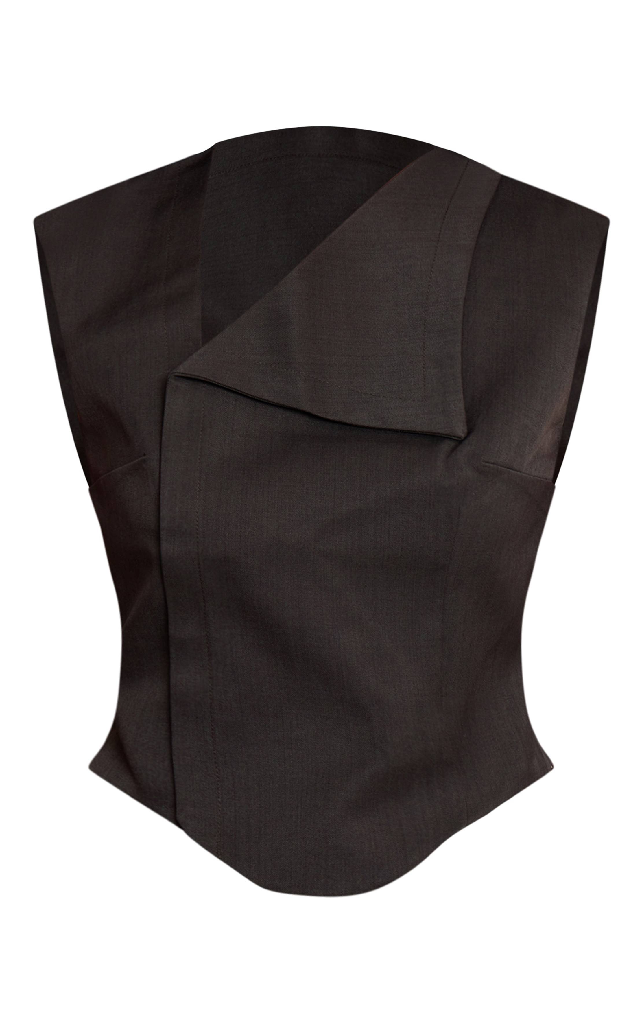 Charbon Gilet Tissé Anthracite À Col Abstrait