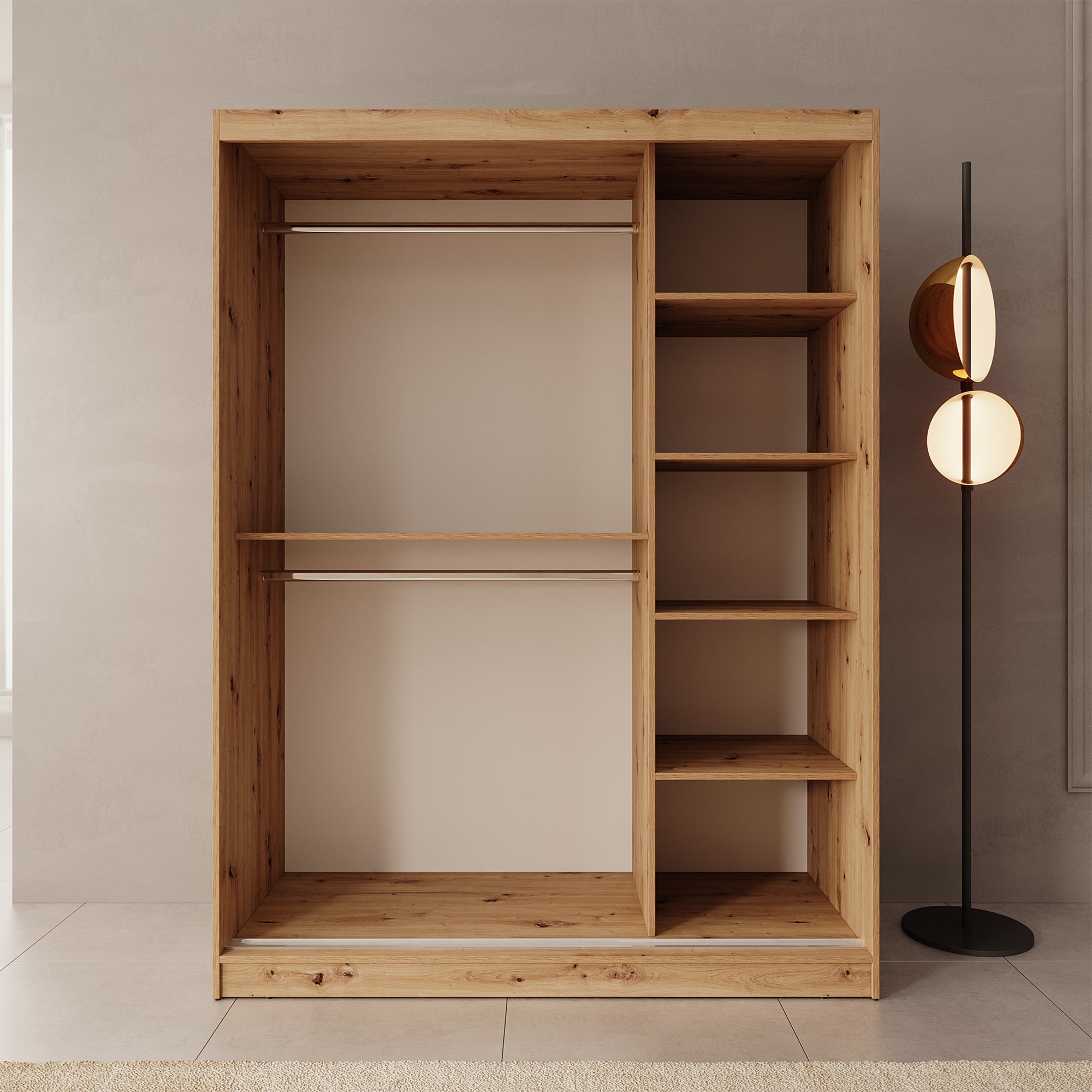 Moyo - Kledingkast met 2 schuifdeuren - Eikenpatroon - 150x62x200 cm