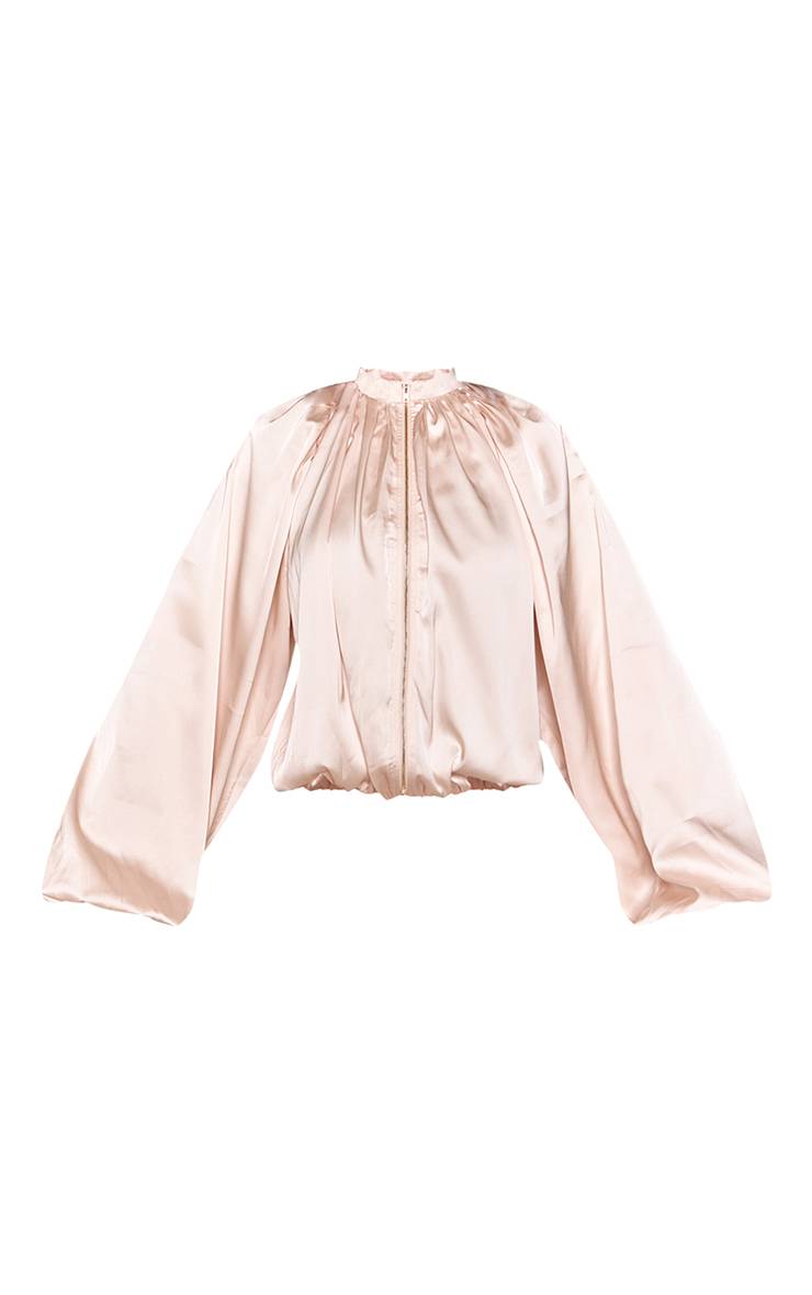 Crème Veste Bomber Plissée En Satin