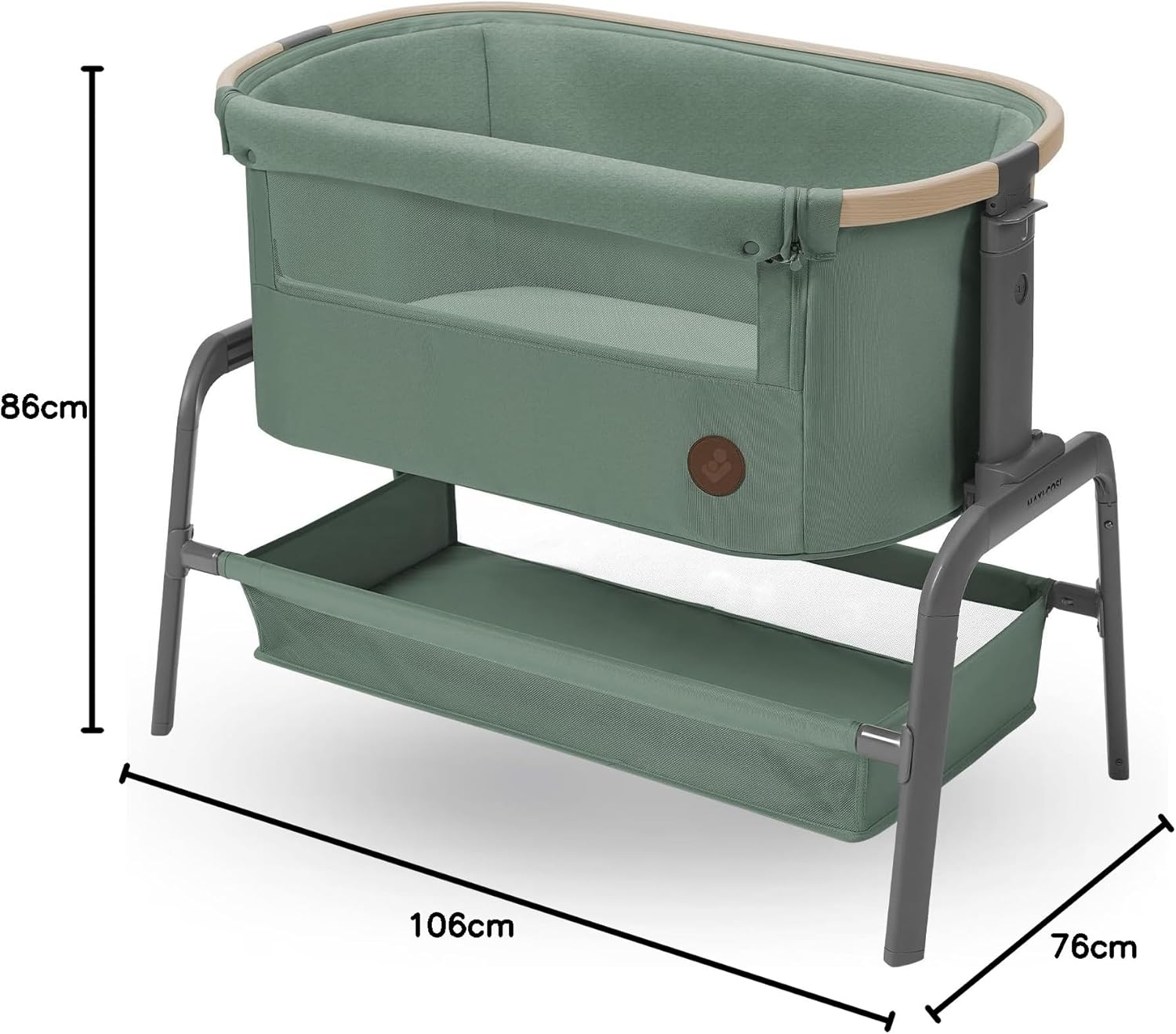 Maxi-Cosi Iora Berceau Cododo, Lit Cododo Bebe Pliable, 0-6 Mois, 9 kg Max, 4 Inclinaisons et 5 Hauteurs, Système Coulissant, Matelas Confort, Grand Panier, Facile à Transporter, Essential Graphite