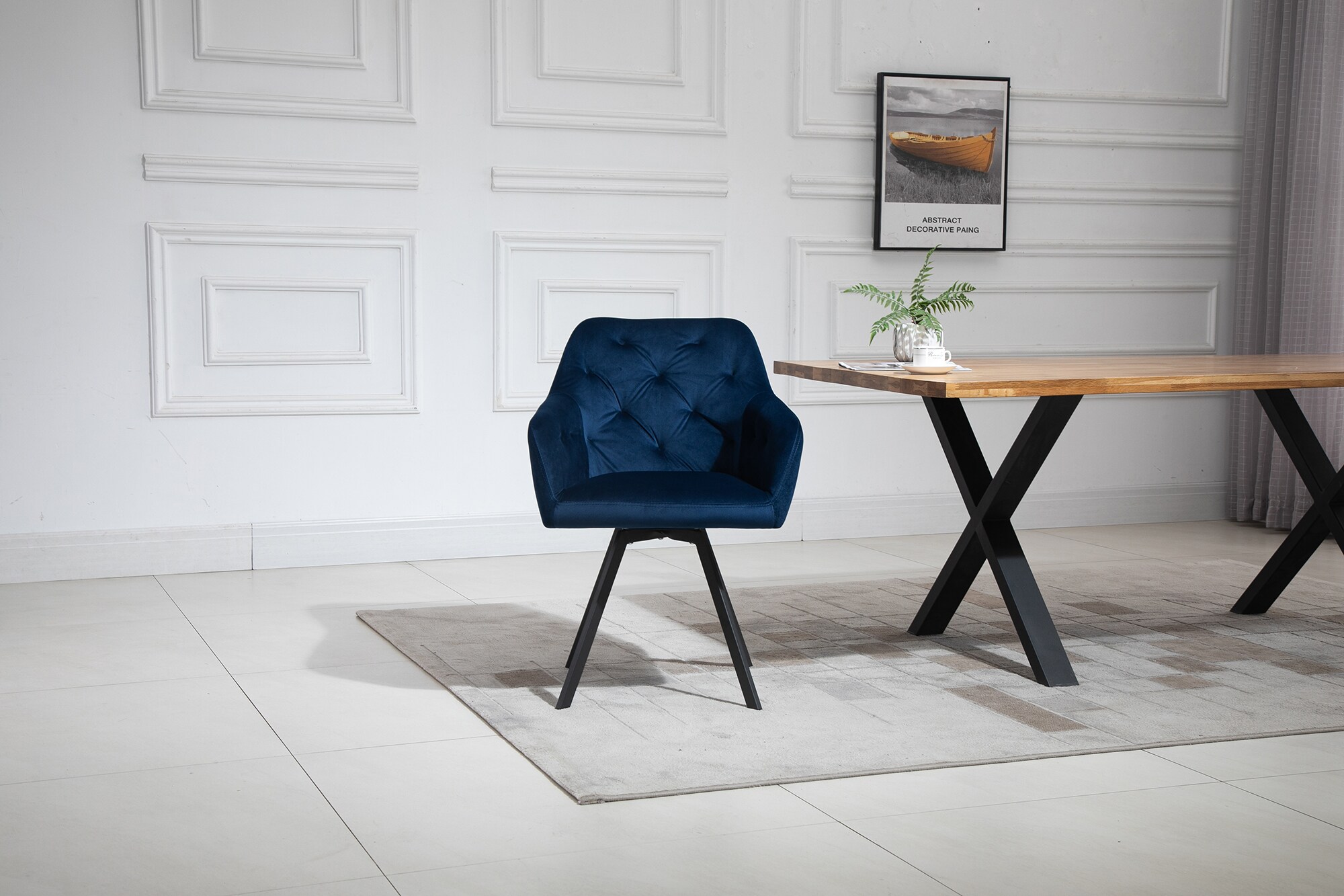 Armlehnstuhl Drehfunktion blau Esszimmerstuhl Polsterstuhl Wohnzimmer Stuhl